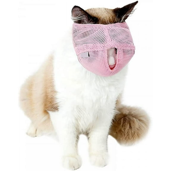 Cat Muzzle with Breathable Mesh, Cat Mouthguard to Prevent Biting, Grooming, Nail Trimming, Bathing