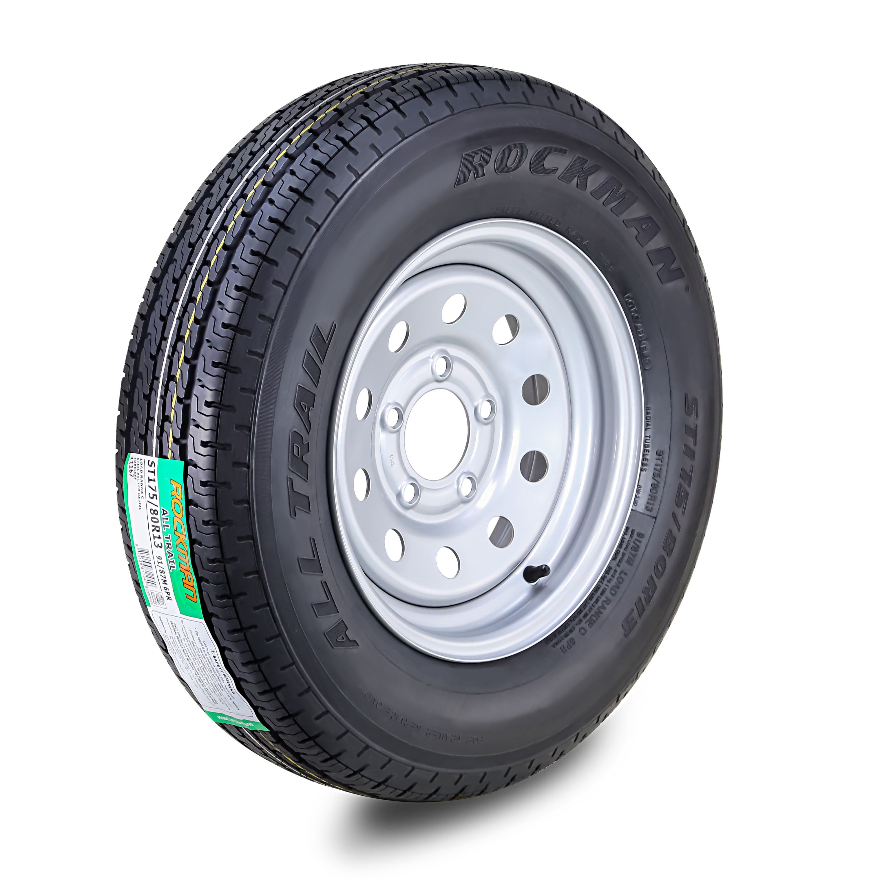 ST175/80R13 Trailer Tire & Wheel Assembly - 6-Ply Load Range C With White Spoke Rim 5 Lug On 4.5