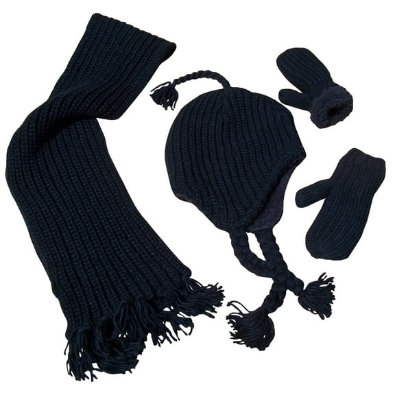 NICE CAPS Unisex Adults Cable Knit 3 Piece Hat Scarf Glove Winter Set Sherpa Lining - Mens Womens