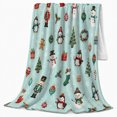 thumbnail image 2 of Playful Festive Characters Light Teal Holiday Pattern Cheerful, Festive Holiday Scene, Warm Flannel Blanket for Living Room and Reading Nook, Art Lovers Christmas Gift, Festive Home Decor, 2 of 9