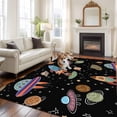 thumbnail image 2 of Cute Black Space Area Rugs 5'x8', Washable Small Throw Rugs for Classroom Bedroom, Star Cartoon Spaceship Planet Indoor Outdoor Rug Non-Slip Low Pile Carpet Runner Reversible Floor Mats, 2 of 8