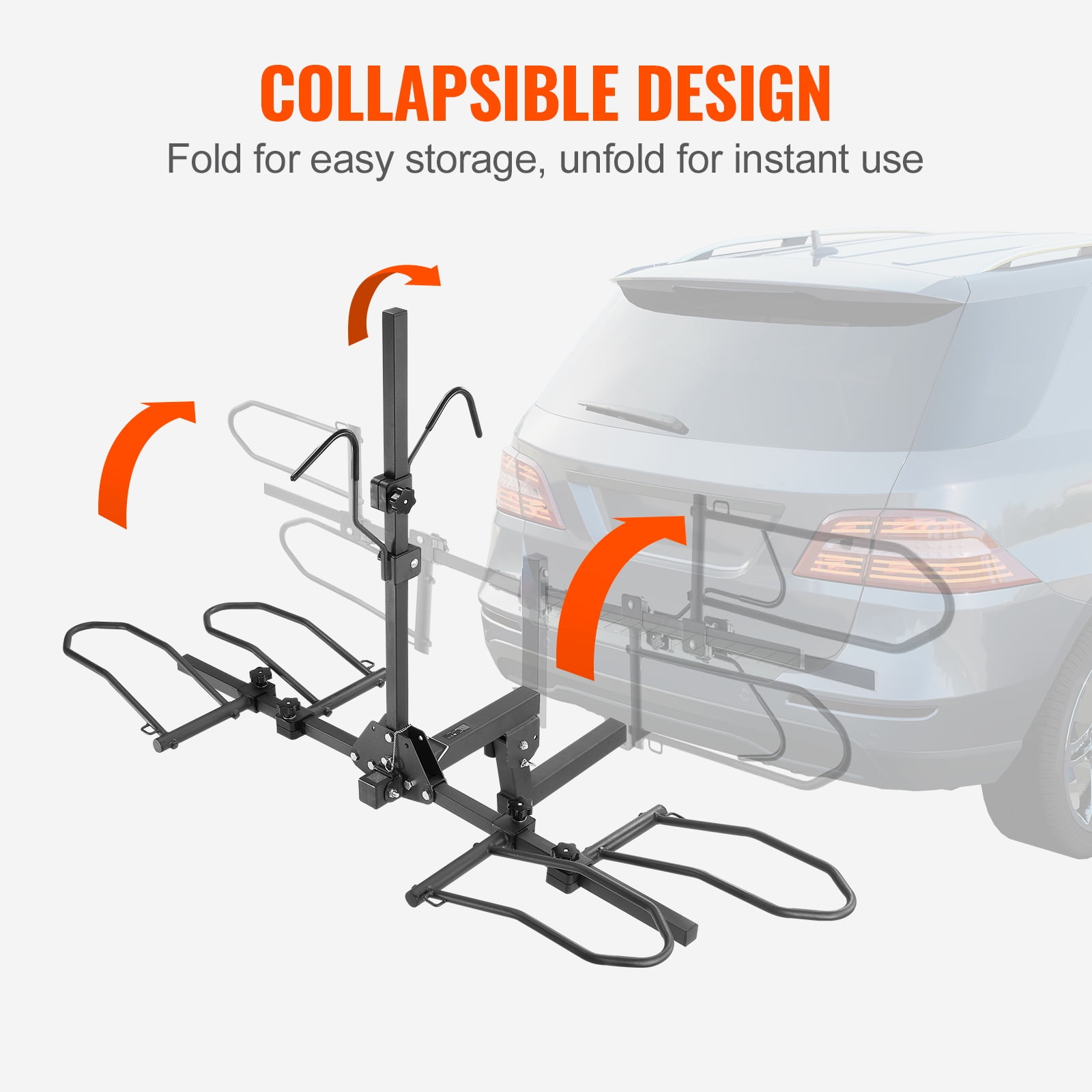 KFFKFF Bike Carrier, Hitch-Mounted, 2-Bike Capacity, 160 LBS Load, Fits 2-inch Receivers, Tilt & Fold Design, Supports Tires up to 5" Width, Suitable for Cars, SUVs, Trucks, and RVs