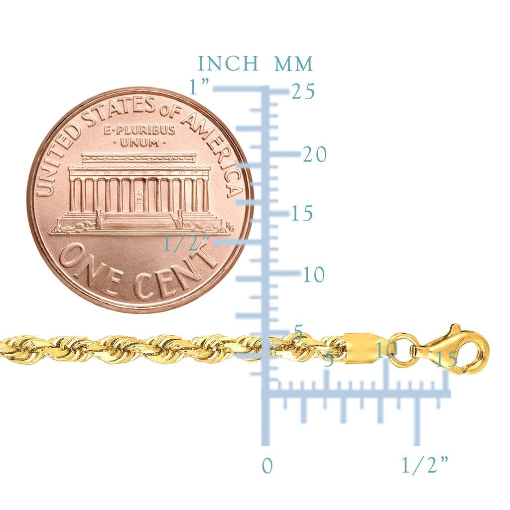 14k SOLID Yellow or White Gold 3.00mm Shiny Diamond-Cut Royal Solid Rope Chain Necklace for Pendants and Charms with Lobster-Claw Clasp (7", 8", 16", 18", 20" 22", 24" or 30 inch)