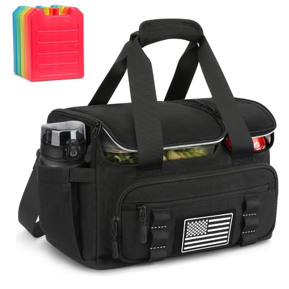 Tactical Lunch Box for Men with 5 Slim Ice Packs, 15L Insulated Cooler Bag for Work & Hiking
