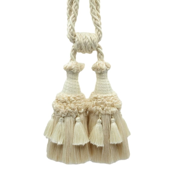 DECOPRO Beautifully Handcrafted Curtain & Drapery Tassel Tieback with Matte Finish, Tassel Length 6" (15cm), Spread 30" (76cm) #TBEMP62, Cream Ivory #W13 (White Ivory, Cream Ivory, Off White) Set of 4