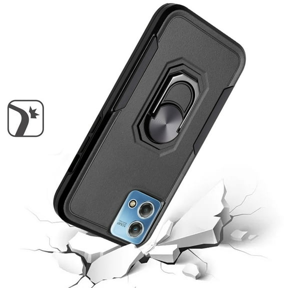 Phone Case for Motorola Moto G Stylus 5G 2023 Hybrid Tough Dual Layer Hard PC TPU with Flat Magnetic Ring Stand Heavy-Duty Cover fit Moto G Stylus 5G (2023) - Black