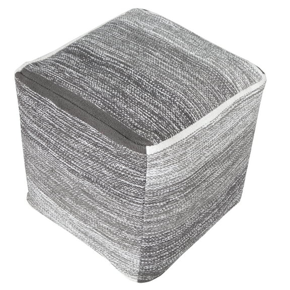 LR Home Medium Striped Indoor Square Pouf, Gray, 16" x 16" x 16"