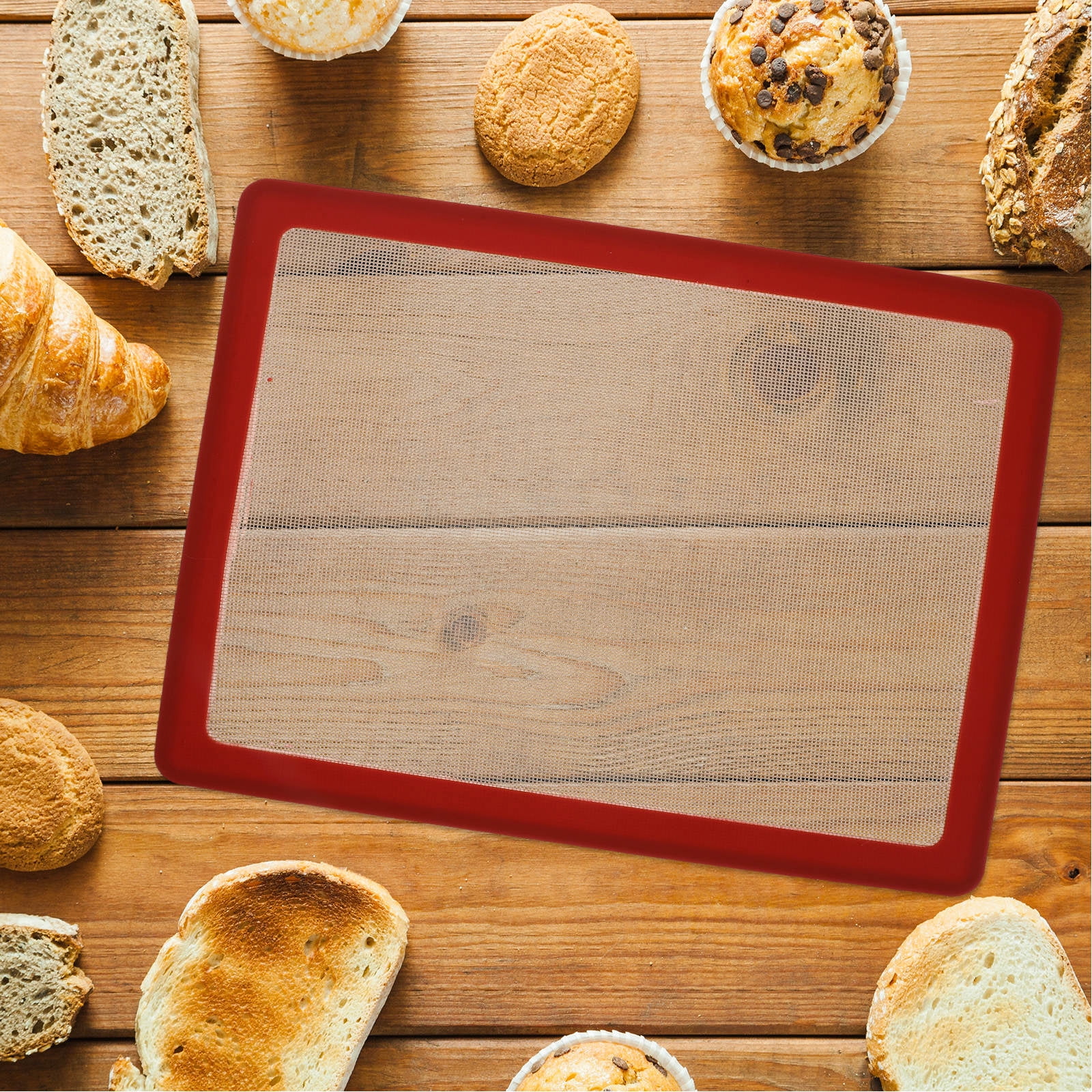 OUNONA Red Silicone Oven Mat Nonstick Baking Mat for Bread, Cake, Pizza, Pastry, and Cooking Use