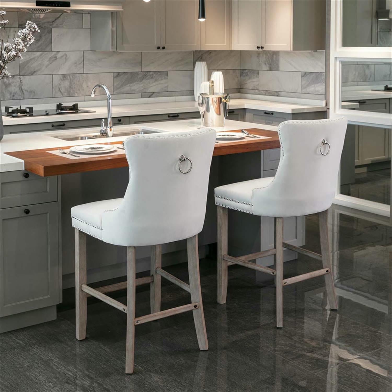 Demi Bonn 40" Counter Height Bar Stools Set of 2, Velvet Upholstered Barstools with Back, Kitchen Island Countertop Chairs for Dining Room, Beige