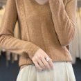 thumbnail image 5 of Fengqque Women’s V Neck Knit Sweater Long Sleeve Ribbed Cuff Hem Loose Fit Pullover Shirts Casual Layering Tops Khaki L, 5 of 7