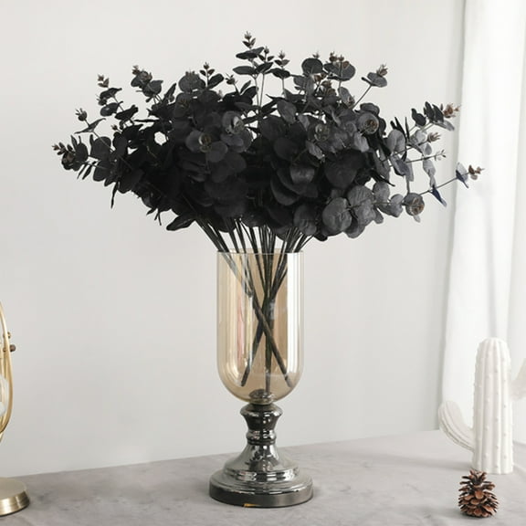 HEVIRGO Artificial Flowers for Decoration 1 Pc DIY Artificial Eucalyptus Leaf Anti-fall Faux Silk Flower Shooting Prop Fake Plant Home Decor,Black