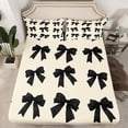 thumbnail image 2 of Feelyou Kawaii Bowknot Child Queen Sheet Sets, Dreamy Princess Style Flat Sheet, Girly Black Ribbon Queen Fitted Sheet, Super Cozy Room Decor, 4-Piece, 2 of 7