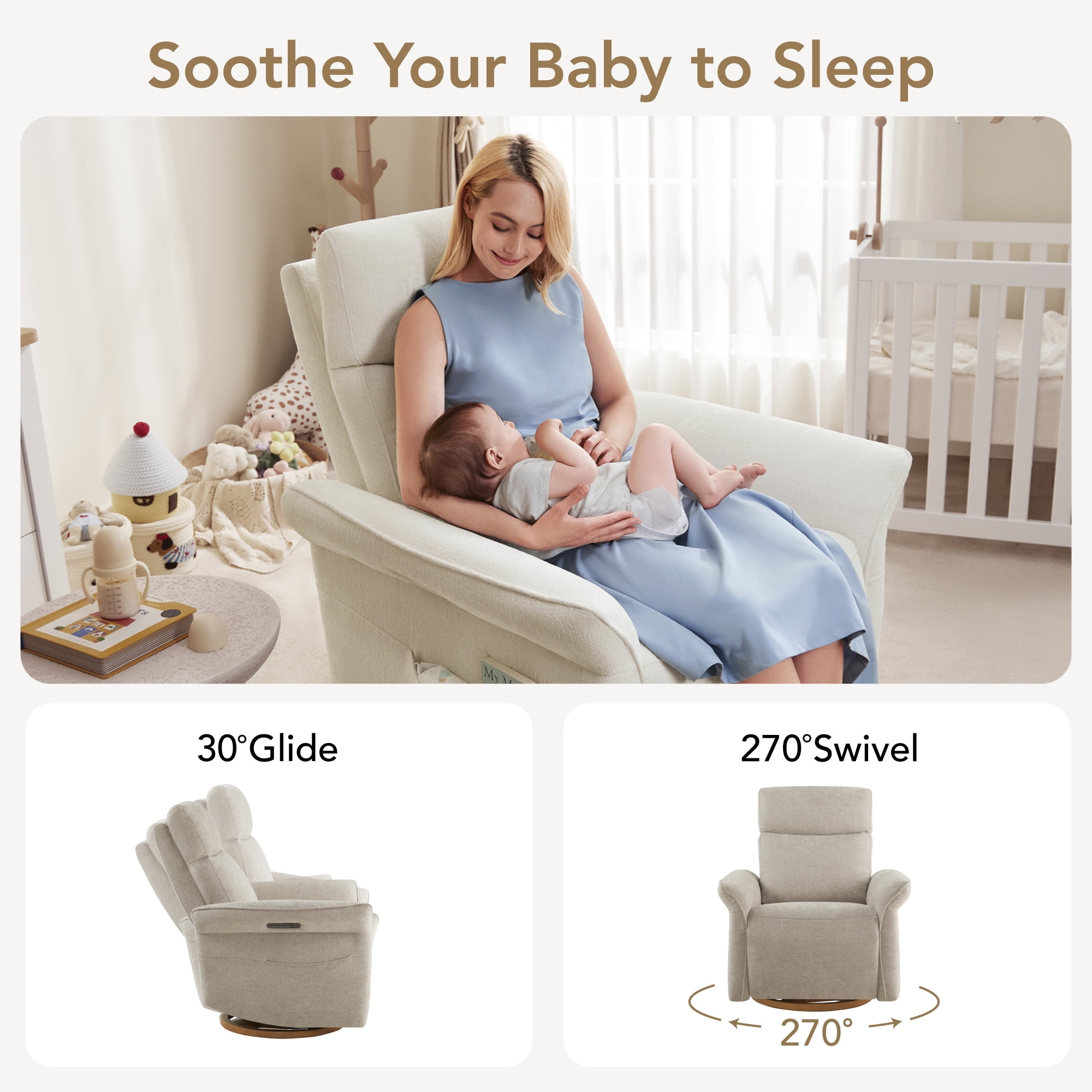 Spruce & Spring Triple Motor Power Swivel Recliner for Mothers, Taupe-Chenille