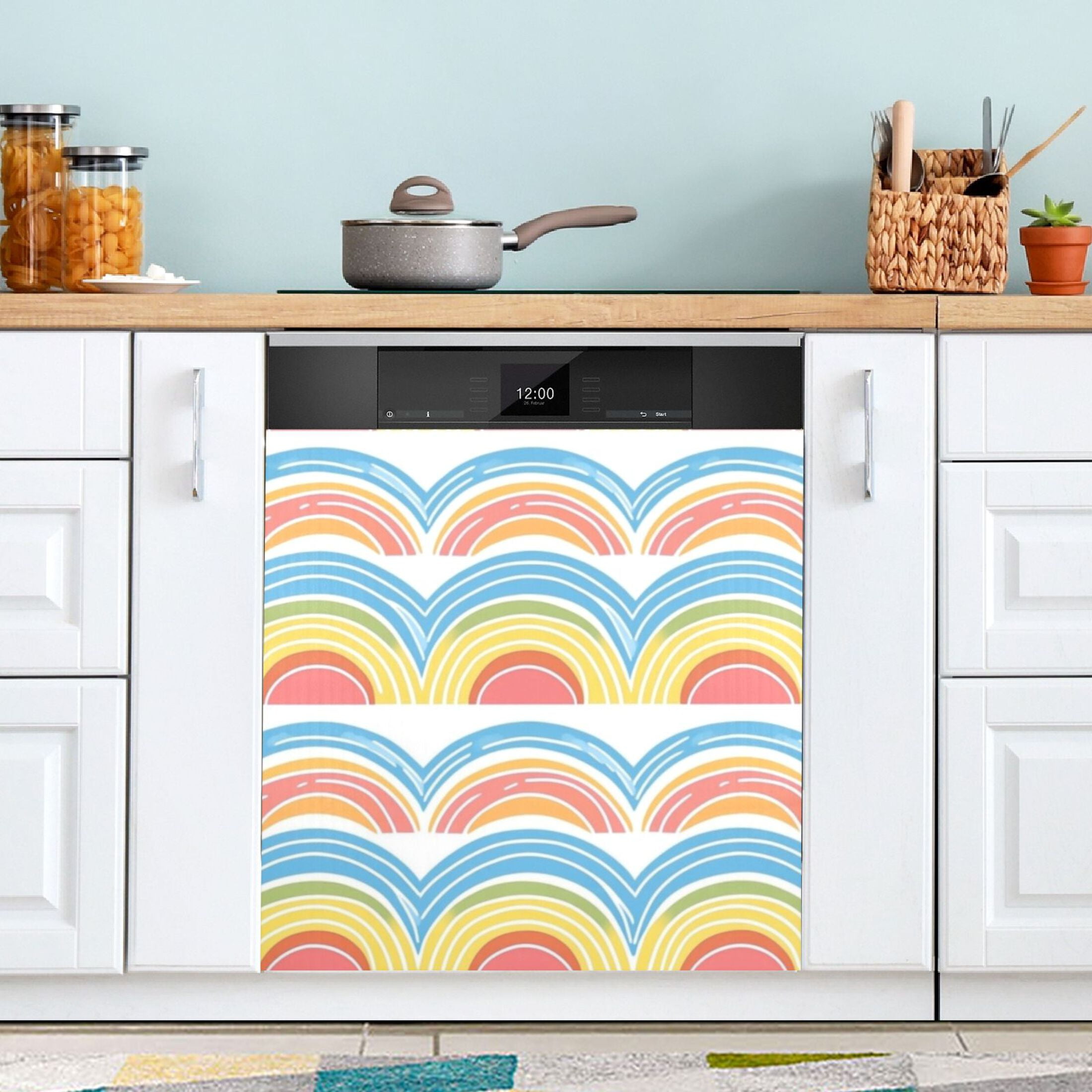 Dishwasher Magnetic Sticker 23x26 Inch Refrigerator Magnetic Sticker Washing Machine Magnetic Sticker Kitchen Panel Magnetic Sticker Home Decor Cute Cartoon Rainbow