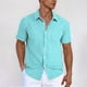 thumbnail image 1 of Blusa y camisa de manga corta con cuello vuelto y botones para hombre, estilo cárdigan vertical de manga corta con cuello vuelto y bolsillo, blusa de poliéster para hombre, 1 of 5