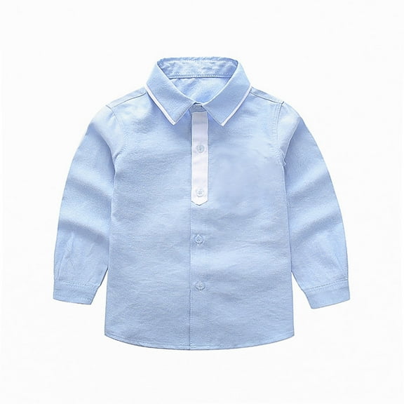 Otqutp Kids Fashion Lapel Button Down Shirts Kids Boys and Girls Shirt Long Sleeve Spring and Autumn Children Fashion School Shirt(1-Blue,4-5 Years)