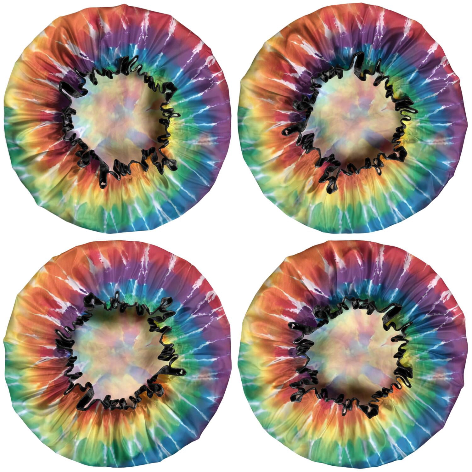 Shower Caps,Colorful Tie Dye Pattern Waterproof Shower Cap for Women 4 Pieces,Double Reusable Hair Cover for Shower PEVA Elastic Stretch Hem