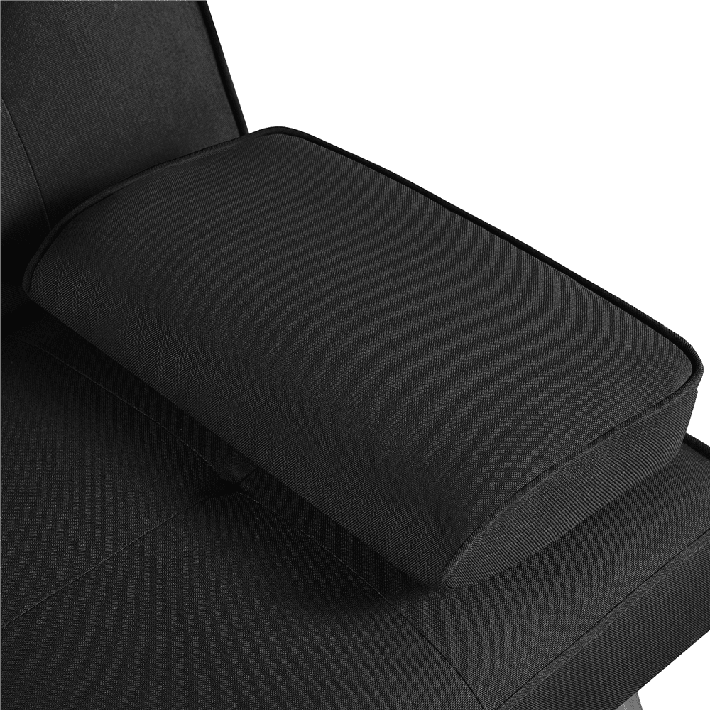 Renwick Fabric Upholstered Convertible Futon Sofa Bed with Cup Holders and Pillows, Black