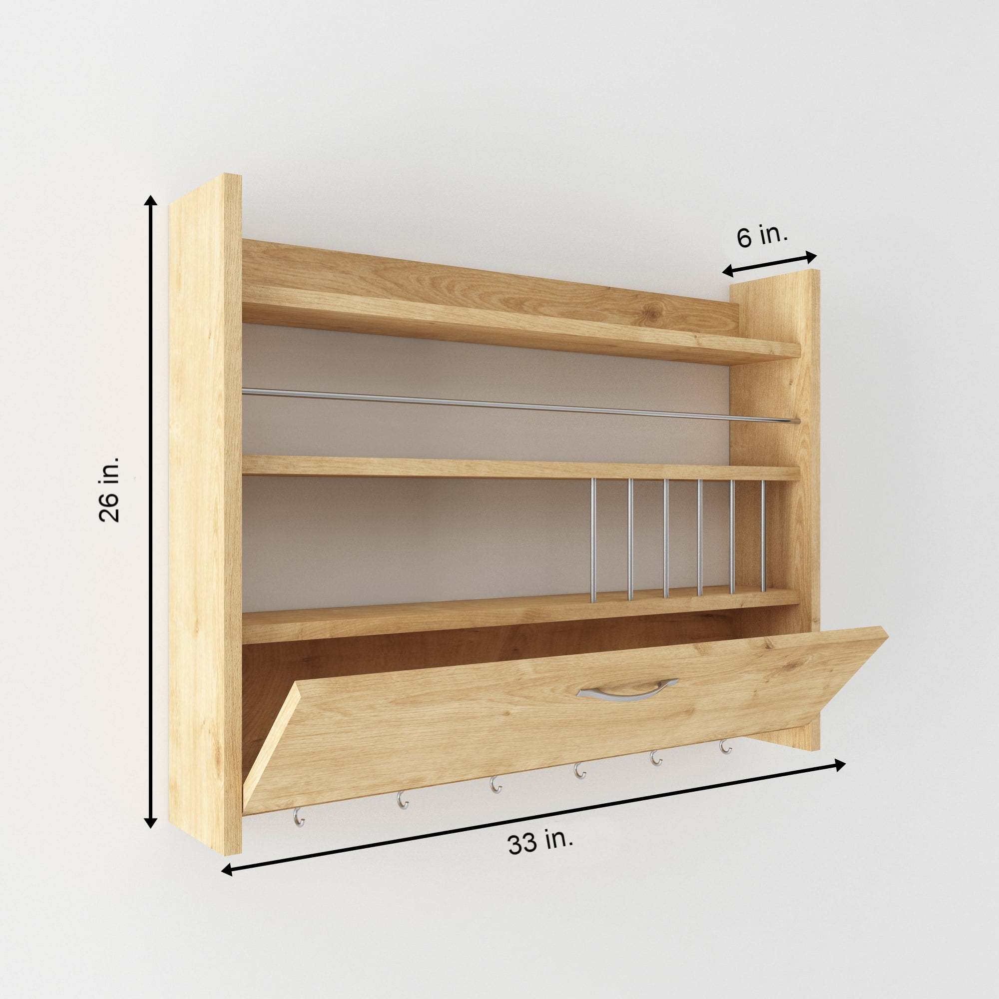Ada Home Decor Furniture 3 Tier 33.5" Oak Knerr Modern Hanging Floating Shelves
