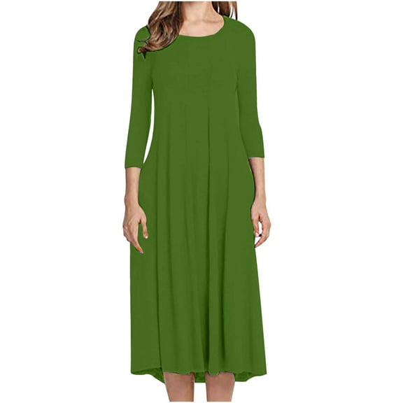 Aoochasliy Fall Dresses for Women Fall Fashion Slim Fit Comfortable Button Round Neck Solid Color Casual Dress