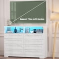 thumbnail image 5 of Senfot 8 Drawer Dresser with Charging Station, Led Lights & 2 Open Compartments, Large Dresser Console Table,Modern Wood Chest of Drawers, for Bedrooms, Living Rooms, Apartments, White, 5 of 8