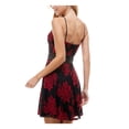 thumbnail image 2 of CITY STUDIO Womens Red Lace Low Back Floral Spaghetti Strap Short Party Fit + Flare Dress 0, 2 of 2