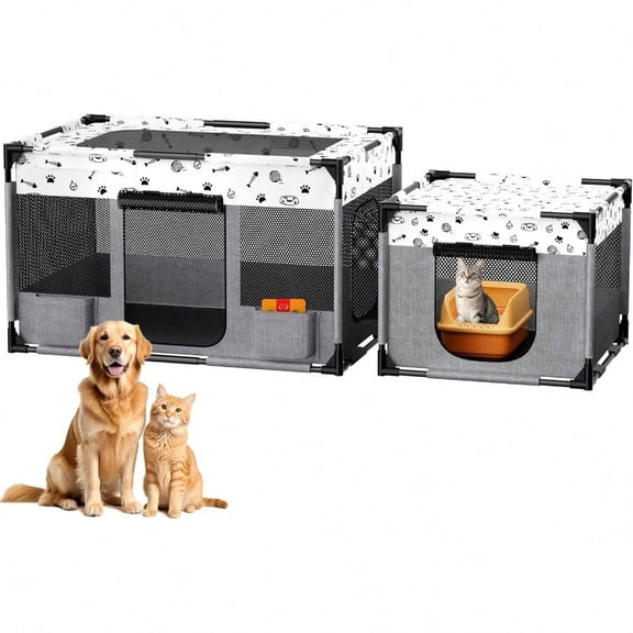 Portable Cat Playpen Pet Dog Playpen Kitten Puppy Play Pen for Indoor/Outdoor Collapsible Cats Cages Enclosed Tent with Carrying Case PVC Pipe Frame 600D Oxford 39 x 24 x 22