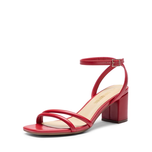 Sandalia DREAM PAIRS SDHS2496W Tacones Cuadrados Rojos con Plataforma