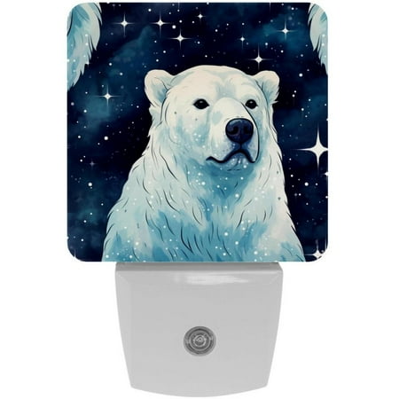 

Plug-in Night Lights Set Of 2 Cute Polar Bear on Starry Sky Background Automatic Dusk-To-Dawn Sensor LED Nightlights Home Decorative Lamp For Kids Teens Girls Boys Adults
