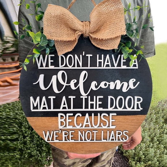 Personalized Wooden Door Hanger with Checkered Linen - Custom House Number Plaque for Front Door Decor