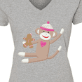 thumbnail image 4 of Inktastic Sock Monkey Gingerbread Women's V-Neck T-Shirt, 4 of 5