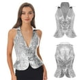 thumbnail image 5 of Hansber Womens Sequin Vest Sparkle Glitter Concert Party Dressy Waistcoat Disco Dance Shiny Jacket Top Silver S, 5 of 6