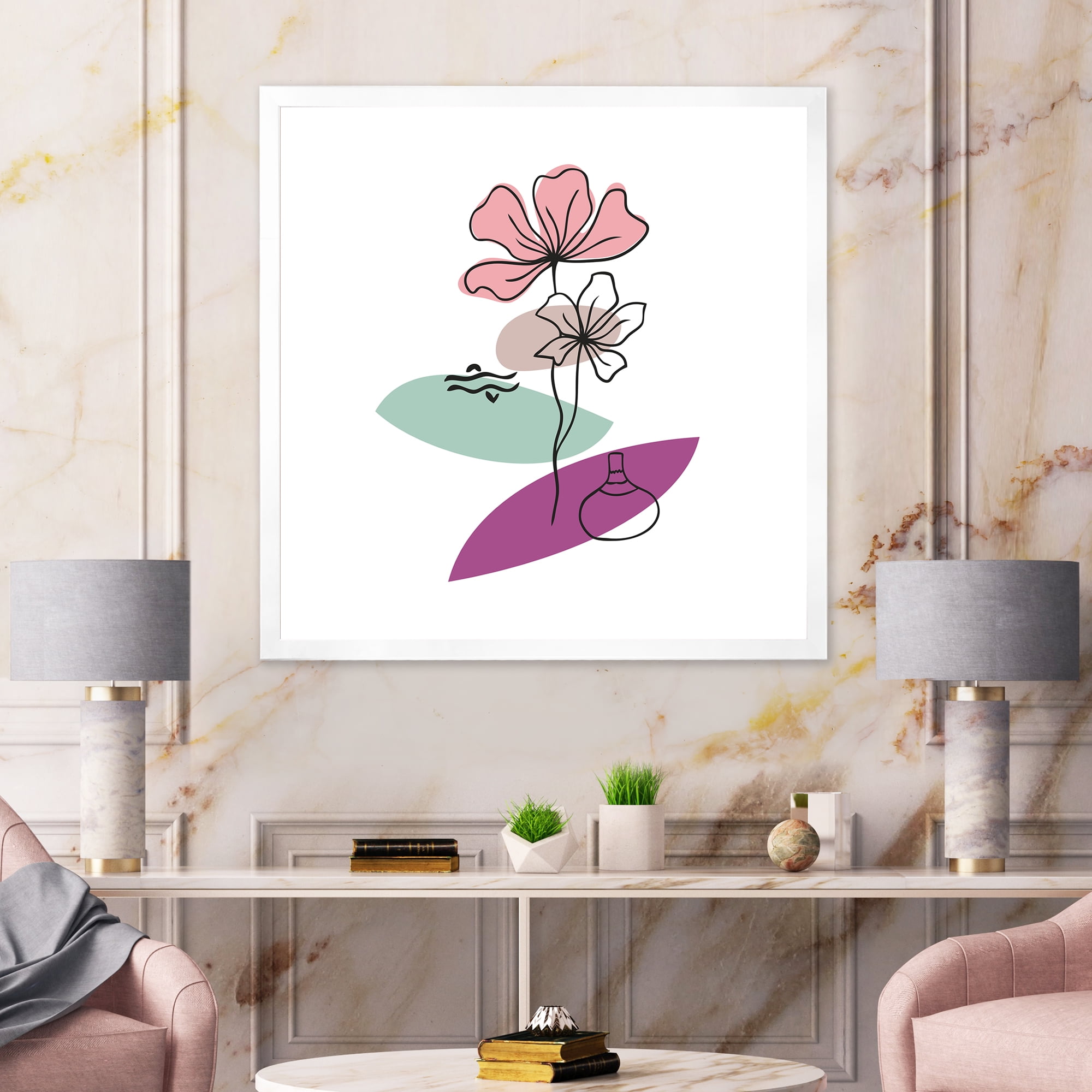 Designart 'Abstract Flowers Plants With Elementary Shapes IV' Modern Framed Art Print