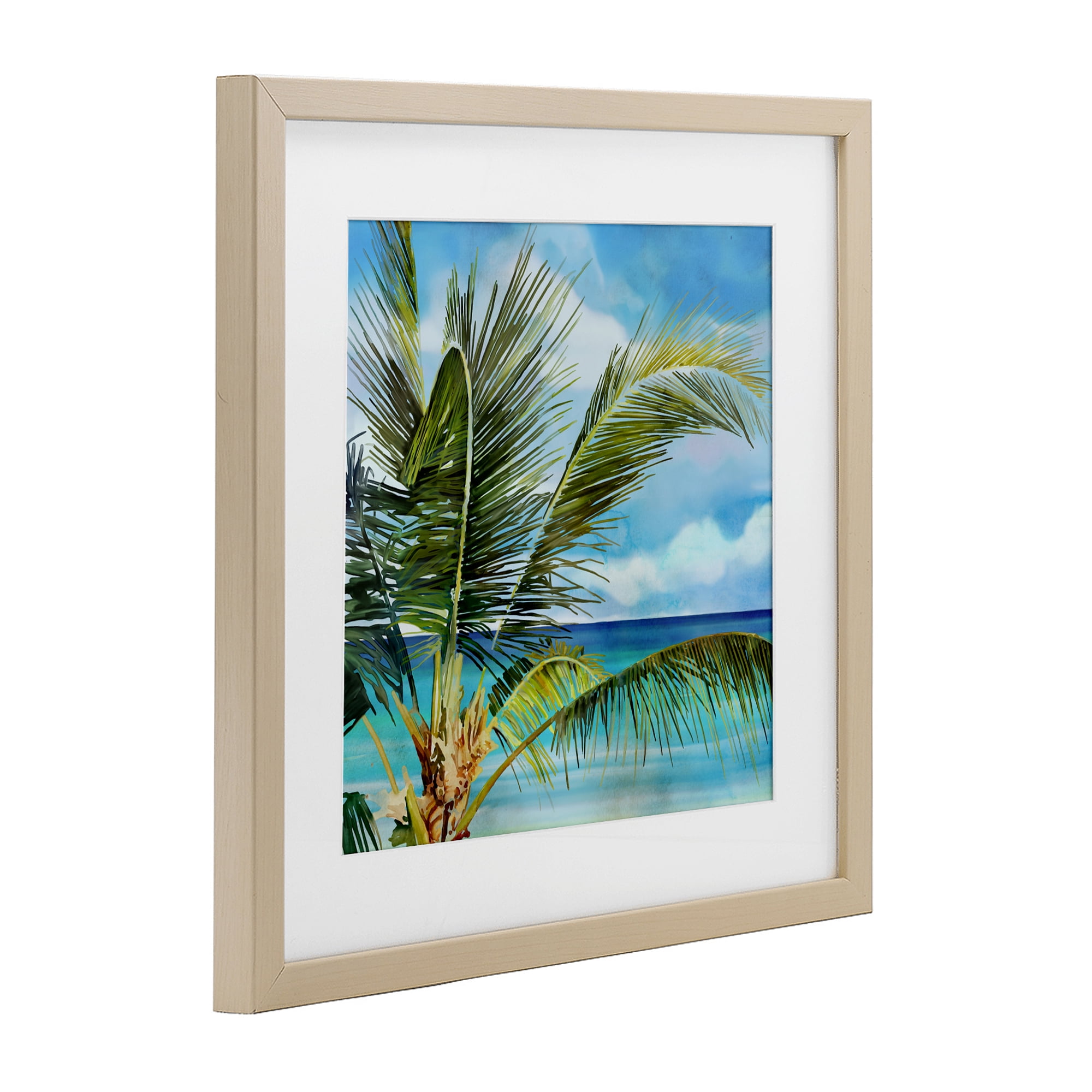 Stupell Industries Lush Palm Watercolor View Birch Framed Print Under Glass, design by Mauro Devereaux