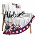 thumbnail image 6 of 4th of July Red Blue Flannel Blanket for Bed, Plaid Daisy Welcome Soft Cozy Warm Couch Throw Blanket, Lightweight Fluffy Plush Bedding Blankets for Sofa Decor All Season 60"x80", 6 of 7