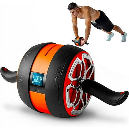 Squatz Digital Ab Roller Wheel - Ultra Wide Ab Wheel with Pilates Mat  for Abdominal and Core Strength Training with Exercise Program  With Rubber Cotton Handles  Overall Strength Builder
