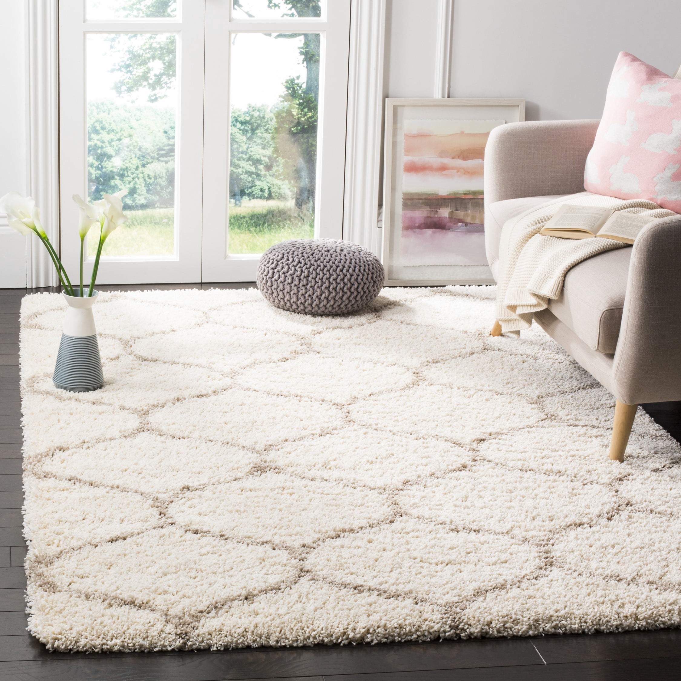 SAFAVIEH Hudson Arline Geometric Shag Area Rug, Ivory/Beige, 8' x 10'