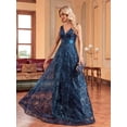 thumbnail image 6 of Teal Blue Sequin Embroidered V-Neck Sleeveless Maxi Evening Gown, 6 of 30