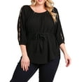 thumbnail image 1 of eVogues Plus Size Waist Tie Hi-Lo Hem Top Black, 1 of 5