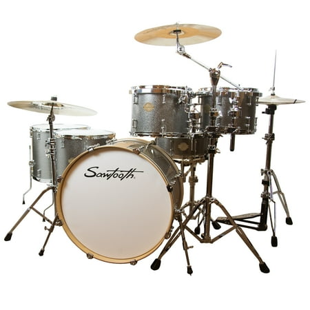 Sawtooth Command Series 6-Piece Drum Set Shell Starter Pack with 24" Bass Drum, Hardware & Zildjian Cymbals, Silver Sparkle ( box 1 of 2)