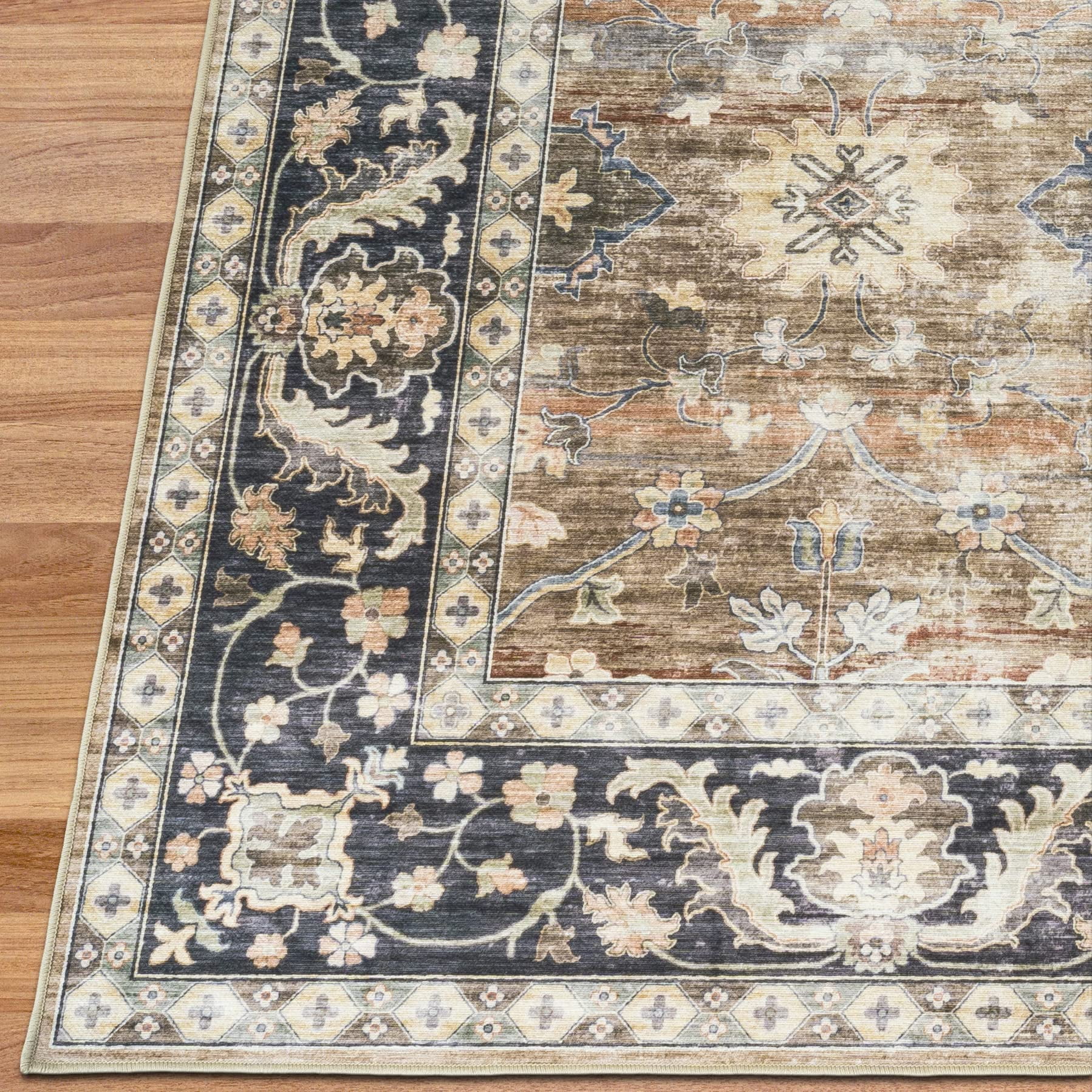 ReaLife Machine Washable Area Rug Runner - Living Room Bedroom Bathroom Kitchen Entryway Office - Padded Low Pile Stain Resistant Premium - Boho Farmhouse Vintage - Bev - Beige Tan Brown 2'6" x 10'