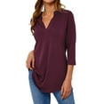 thumbnail image 5 of Women Solid Color V Neck 3/4 Sleeve Top, 5 of 9
