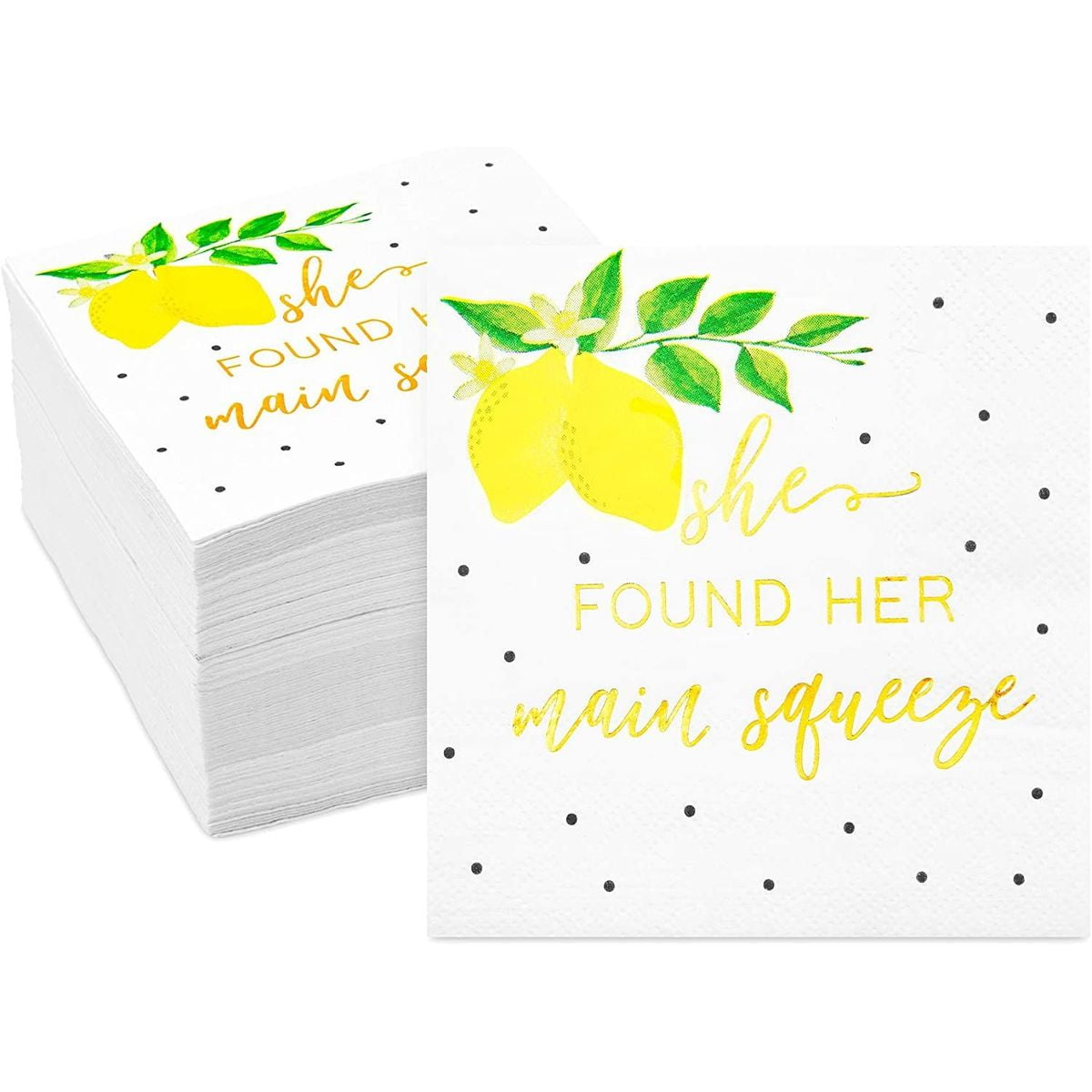 Lemon Bridal Shower Main Squeeze Spring Summer Wedding Pink Yellow Personalized Cocktail Napkins Set of 25