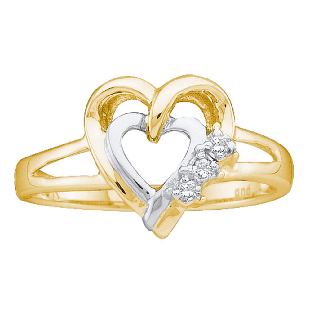 Two-tone Sterling Silver Womens Round Diamond Double Heart Ring .03 ...