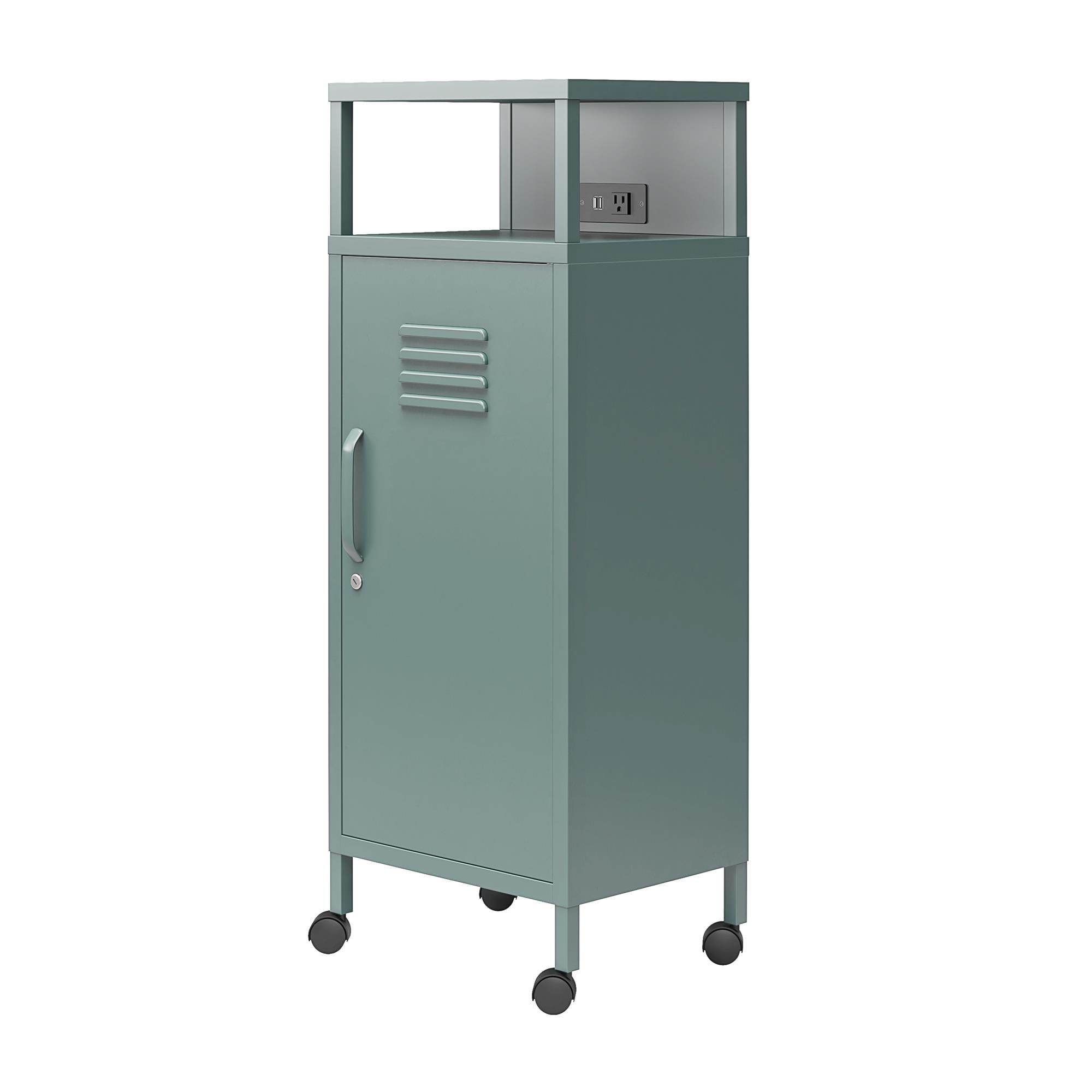 Novogratz Cache Metal Locker-Style Mobile Storage Cart, Hunter Green