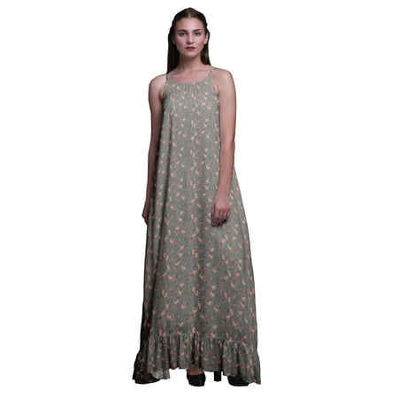 

Bimba Gray2 Floral Leaves & Tulip Womens Sleepwear Long Nightgown Printed Spaghetti Strap Ladies Nightwear XXX-Large