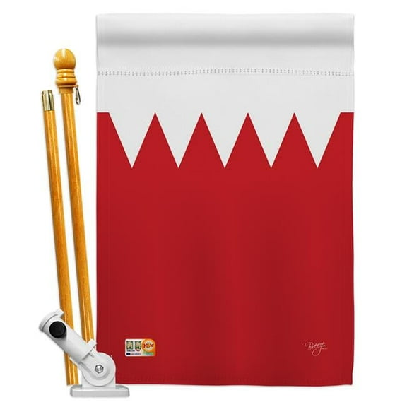 Breeze Decor BD-CY-HS-108268-IP-BO-D-US15-BD 28 x 40 in. Bahrain Flags of the World Nationality Impressions Decorative Vertical Double Sided House Flag Set with Pole Bracket & Hardware