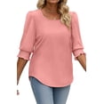 thumbnail image 3 of WellSize 3/4 Sleeve Womens Plus Size Tops Dressy Square Neck Casual Blouses Smocked Cuffs Summer Shirts, 3 of 7