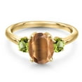 thumbnail image 3 of Gem Stone King 18K Yellow Gold Plated Silver Brown Tiger Eye and Green Peridot Engagement Ring for Women | 2.10 Cttw | Oval 9X7MM | Gemstone Birthstone | Size 8, 3 of 6