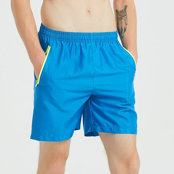 Ganfancp Mens Swim Shorts, Men Quick Dry Beach Shorts Mesh Lined Swimming Trunks Draw Rope Leisure Loose Shorts Printed Large Shorts with Pocket Blue L